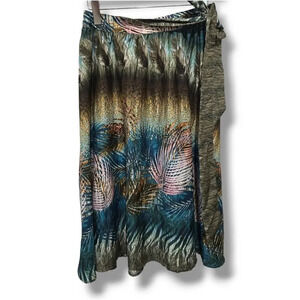 Live 4 Truth women's multicolor peacock print side tie a-line midi skirt Medium